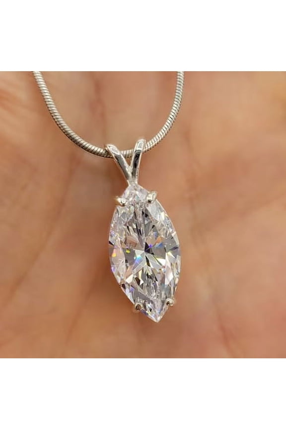 Lab-Created Diamond 2Ct Marquise Cut Solitaire Pendant 14k White Gold Plated Silver