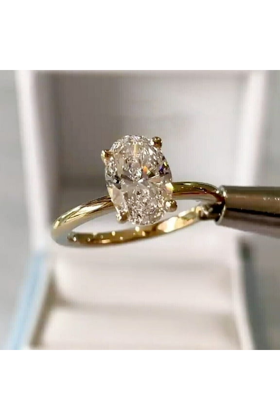 Lab-Created Diamond 3Ct Oval Cut Solitaire Engagement Ring For Her 14K Yellow Gold Plated