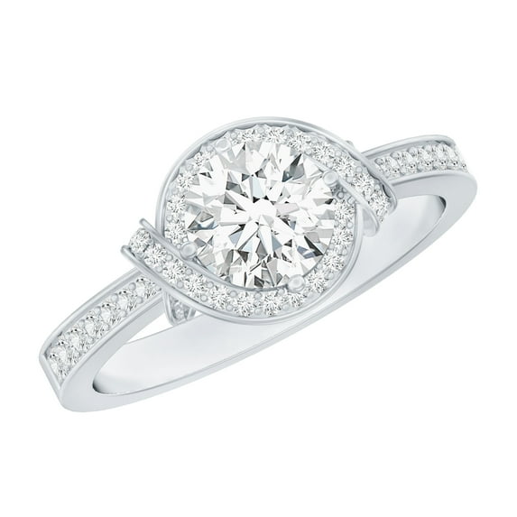Lab Created Diamond Circle Engagement Ring with Halo - 6mm - EF-VS Quality, 14K White Gold, US 12.00