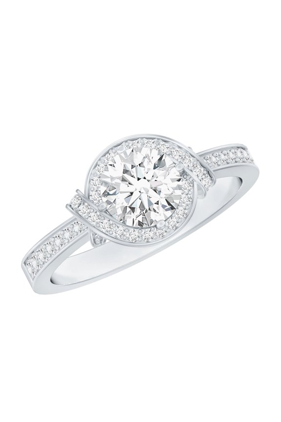 Lab Created Diamond Circle Engagement Ring with Halo - 6mm - EF-VS Quality, 14K White Gold, US 7.00