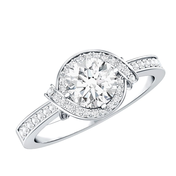 Lab Created Diamond Circle Engagement Ring with Halo - 0.9 Carat - EF-VS Quality, 18K White Gold, US 10.00