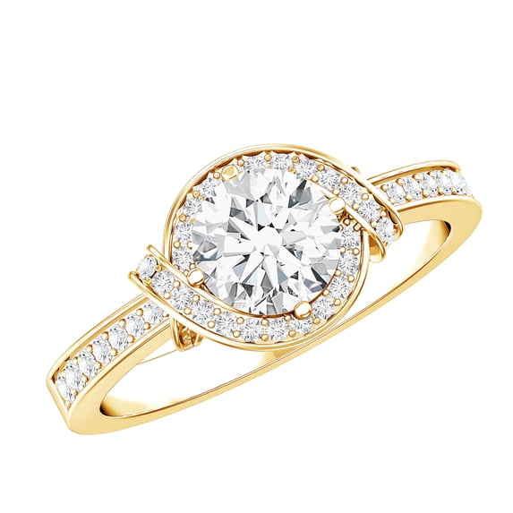 Lab Created Diamond Circle Engagement Ring with Halo - 0.9 Carat - EF-VS Quality, 18K Yellow Gold, US 7.50