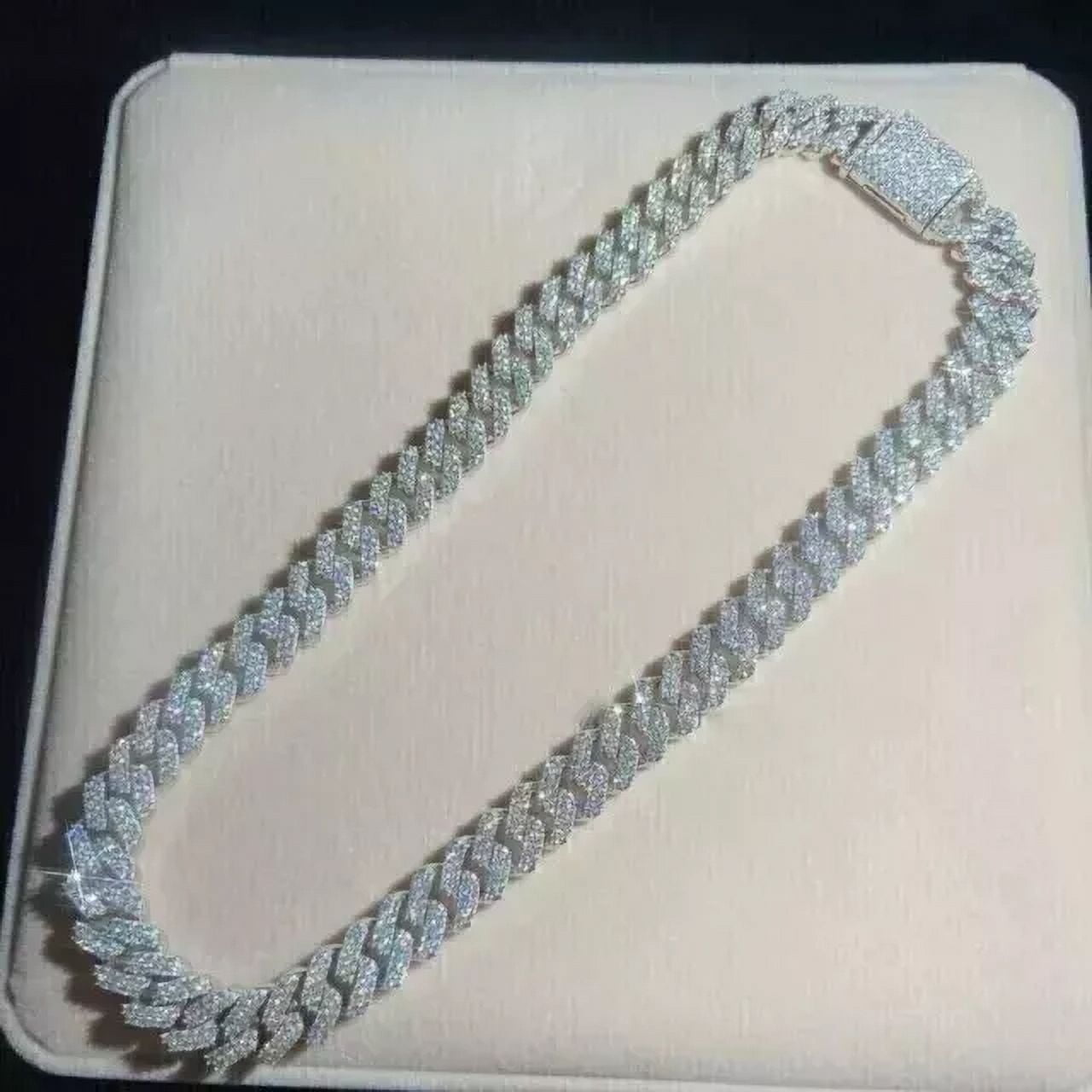 SIDDHESHWARJEWELS Lab Created Diamond Cuban Link Chain for Men - 22" 14k White Gold Plated