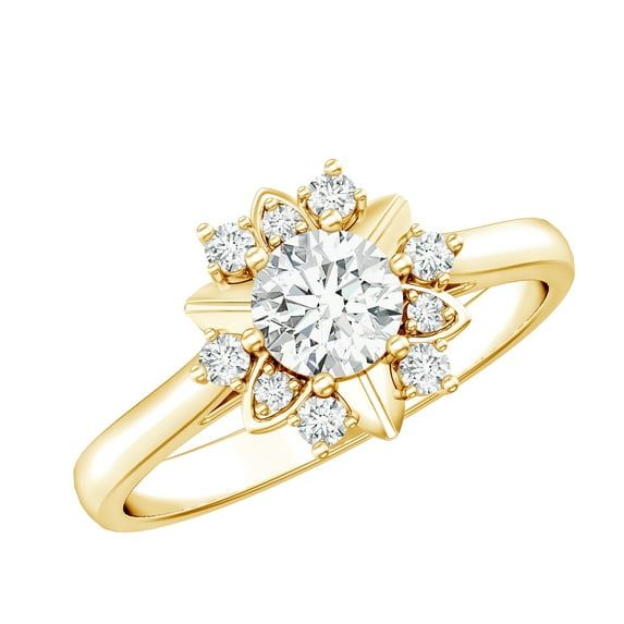 Rosec Jewels Lab Created Diamond Flower Engagement Ring for Women (EF-VS Quality Certified), 18K Yellow Gold, US 10.00