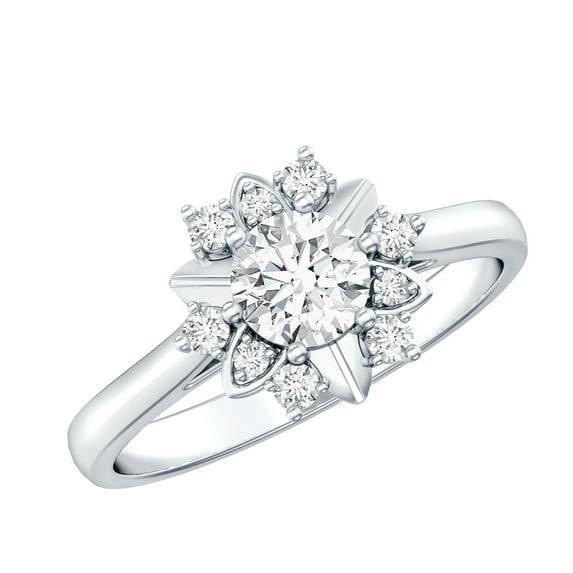 Rosec Jewels Lab Created Diamond Flower Engagement Ring for Women (EF-VS Quality Certified), 925 Sterling Silver, US 4.00