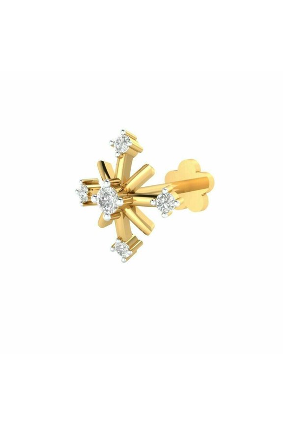 Lab Created Diamond Flower Nose Screw Piercing Stud 14K Yellow Gold Finish