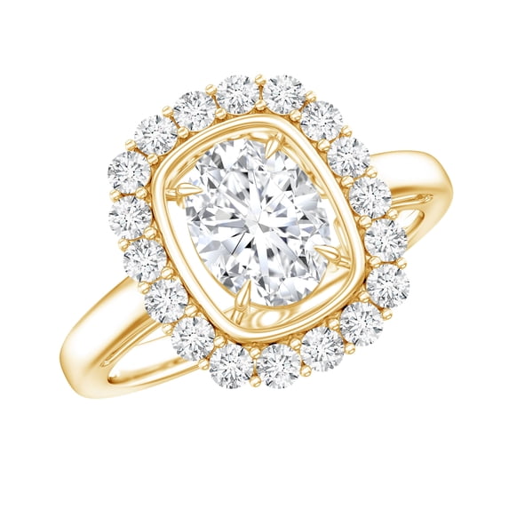 Lab Created Diamond Halo Engagement Ring - Statement Ring - EF-VS Grade (Rosec Jewels), 14K Yellow Gold, US 3.00