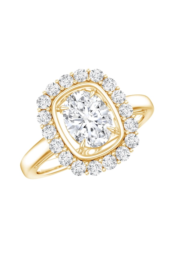 Lab Created Diamond Halo Engagement Ring - Statement Ring - EF-VS Grade (Rosec Jewels), 14K Yellow Gold, US 7.00