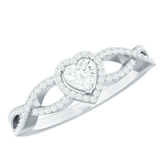 Rosec Jewels Lab Created Diamond Heart Engagement Ring with Halo, EF-VS Grade - Ready to Gift, 14K White Gold, US 9.50