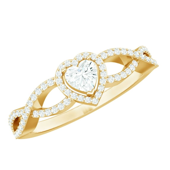 Rosec Jewels Lab Created Diamond Heart Engagement Ring with Halo, EF-VS Grade - Ready to Gift, 14K Yellow Gold, US 4.50