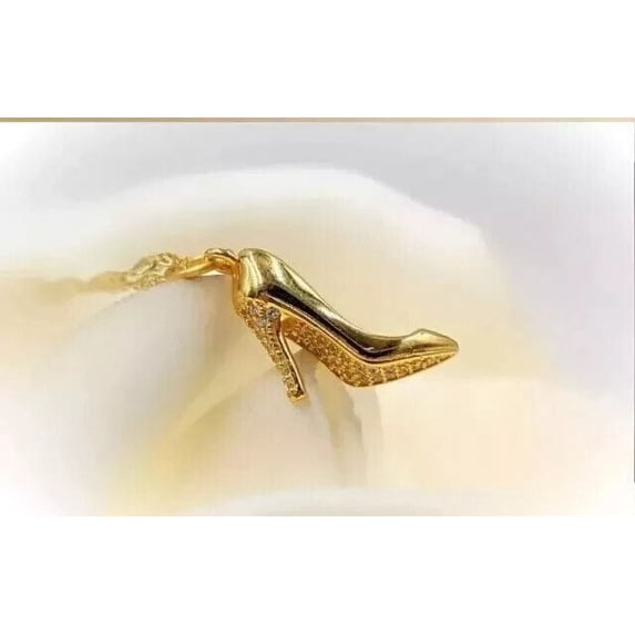 Lab Created Diamond High Heel Women Pendant 1Ct Round Cut 14K Yellow Gold Plated