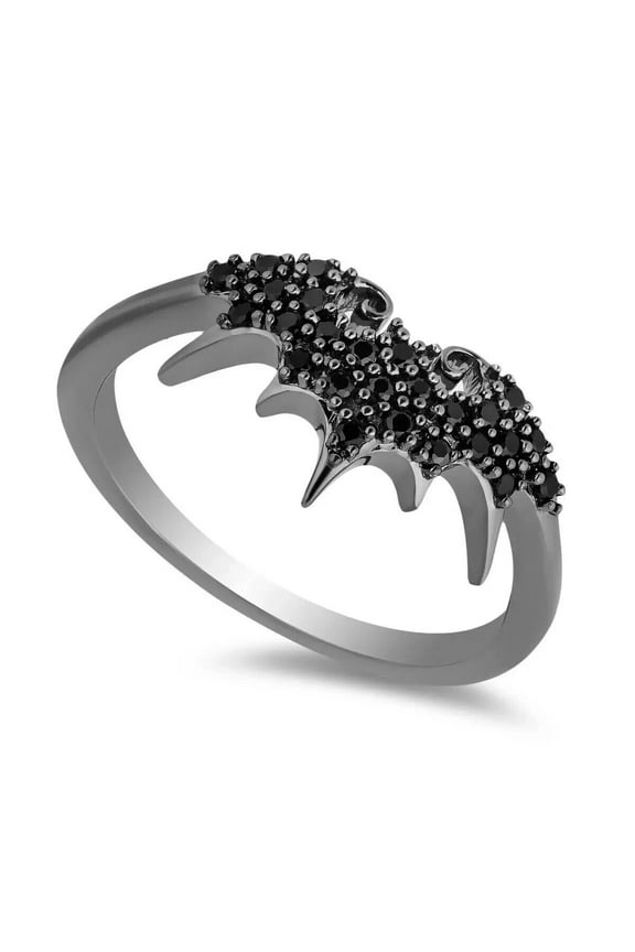 Lab Created Diamond Nightmare Before Christmas Black Bat Rings 14K White Gold Plated