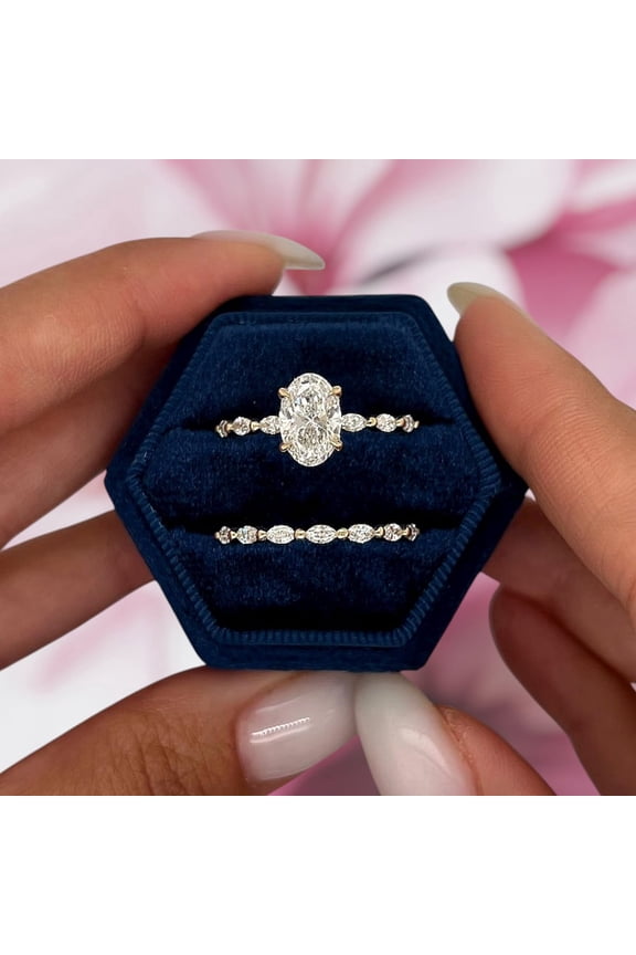 Lab Created Diamond Ring Set IGI Certified Oval 3 Carat 18K Rose Gold E F VVS2
