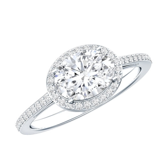 Rosec Jewels Lab Created Diamond Ring for Women - EF-VS Grade East West Engagement Ring, 10K White Gold, US 7.50