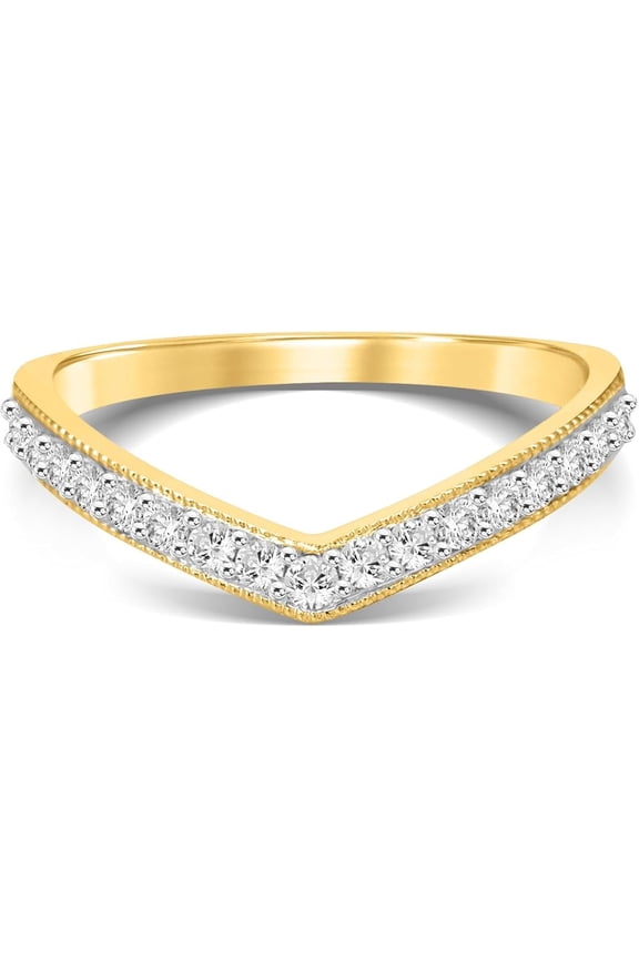 Lab Created Diamond Rings for Women | Chevron V Shape Ring | Real 10 KT Yellow Gold | 1/4 CTW Certified Diamond Promise Ring, Anniversary Ring and Diamond Wedding Band | Ring Size 6