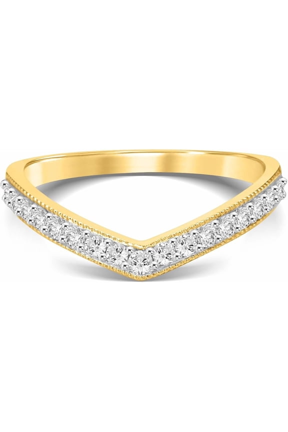 Lab Created Diamond Rings for Women | V Shaped Diamond Ring | Pure 10 K Yellow Gold | 1/4 Carat Certified Diamond Anniversary Ring, Promise Ring and Stackable Band | Ring Size 5.5