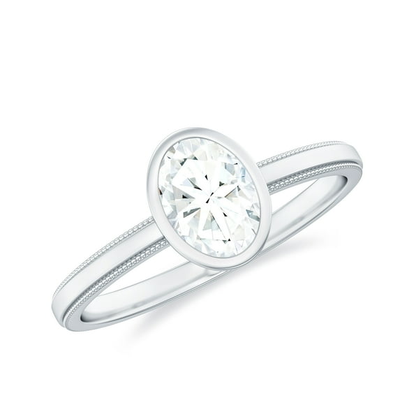 Rosec Jewels Lab Created Diamond Solitaire Ring - 6x8 mm Oval Engagement Ring - EF-VS Grade, 925 Sterling Silver, US 5.00