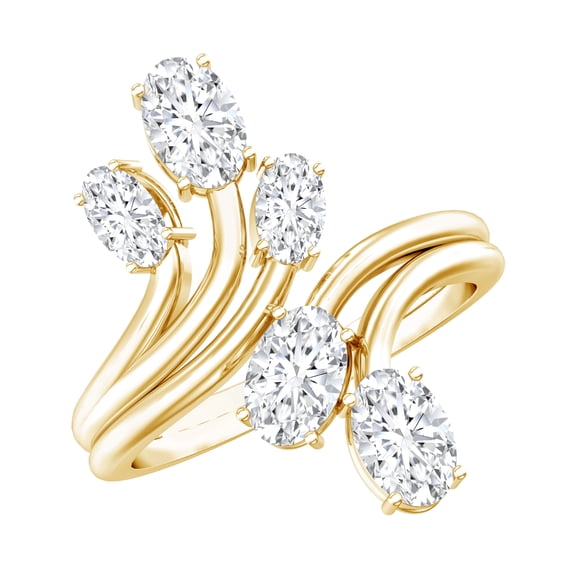 Rosec Jewels Lab Grown Diamond Cocktail Ring for Women - Ef-Vs Quality Certified Diamond Bypass Ring - with Jewelry Box, 14K Yellow Gold, US 7.50