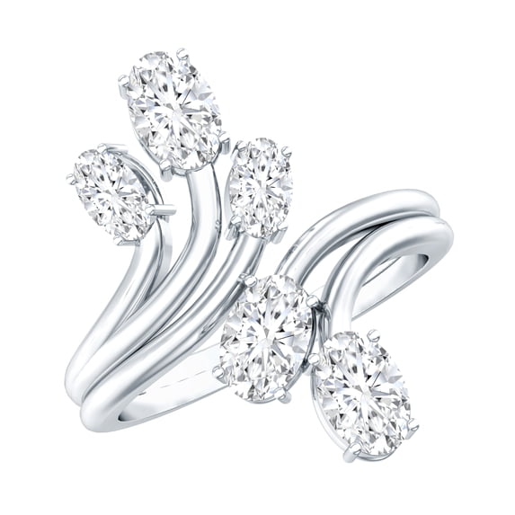 Rosec Jewels Lab Grown Diamond Cocktail Ring for Women - Ef-Vs Quality Certified Diamond Bypass Ring - with Jewelry Box, 18K White Gold, US 4.50