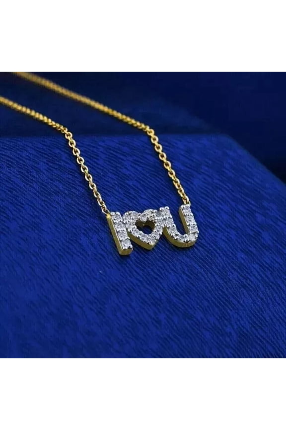 Lab Created Diamond Valentine Day Gift Pendant 14K Yellow Gold Plated 2CT Round