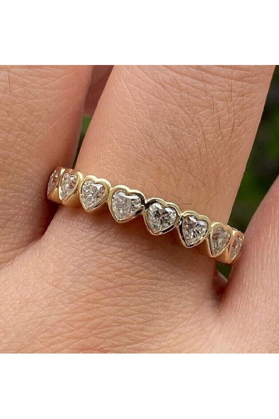 Lab Created Diamonds 1Ct Heart Cut Valentine Gift Ring 14K Yellow Gold Plated Silver