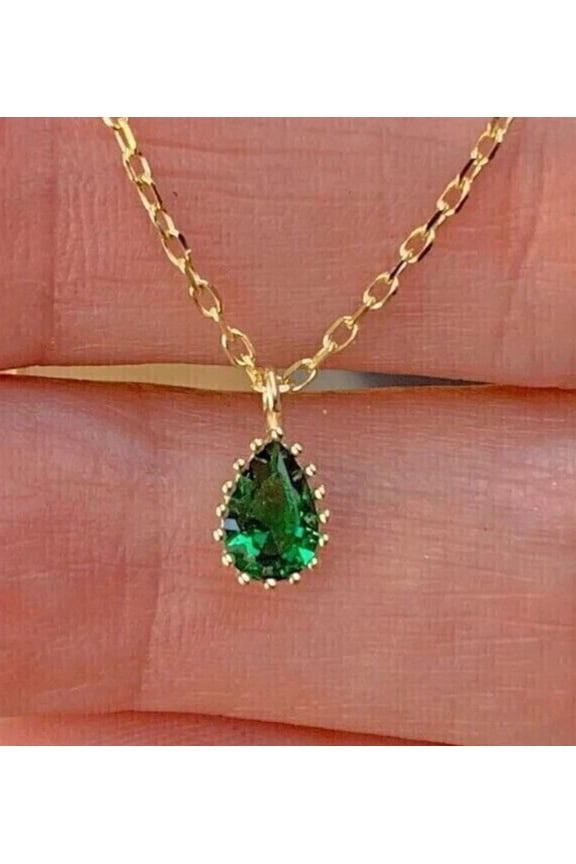 Lab Created Emerald 1Ct Pear Cut Women Solitaire Pendant 14K Yellow Gold Plated