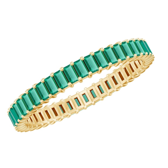 Rosec Jewels Lab Created Emerald Baguette Eternity Ring for Women (2.7 CT), 14K Yellow Gold, US 3.00
