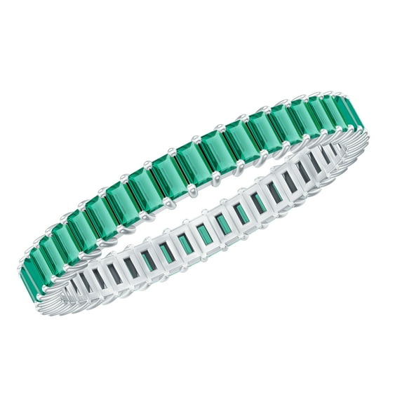 Rosec Jewels Lab Created Emerald Baguette Eternity Ring for Women (2.7 CT), 18K White Gold, US 7.00