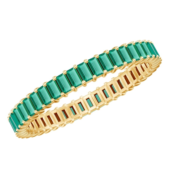Rosec Jewels Certified Lab Created Emerald Eternity Ring for Women - Baguette Emerald Ring (AAAA Quality) - with Jewelry Box, 18K Yellow Gold, US 9.50