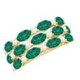 thumbnail image 1 of Rosec Jewels Lab Grown Emerald 3 Row Wedding Band for Women - AAAA Quality - Certified Emerald Diamond Ring - with Jewelry Box, 18K Yellow Gold, US 3.50, 1 of 9