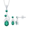 thumbnail image 1 of Rosec Jewels Lab Grown Emerald Pendant and Earrings Set - AAAA Grade - Emerald Diamond Bridal Jewelry Set - with Jewelry Box, 10K White Gold, 1 of 7