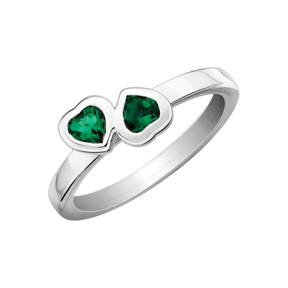 Lab-Created Emerald Double Heart Ring 2/5 Carat (Ctw) in Sterling Silver for Women