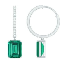 Rosec Jewels Lab Created Emerald Drop Earrings with Diamond for Women (7X9 mm, AAAA Quality), 10K White Gold