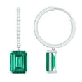 thumbnail image 1 of Rosec Jewels Lab Created Emerald Drop Earrings with Moissanite for Women - 7X9 mm, 14K White Gold, 1 of 5