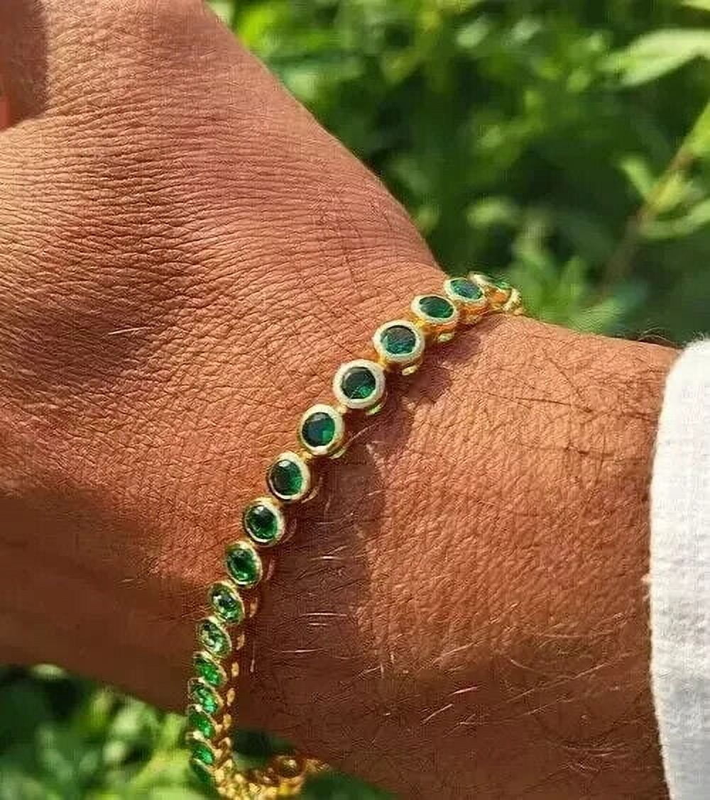 Lab Created Emerald Men's Tennis Bracelet 8Ct Round Cut 14K Yellow Gold Plated