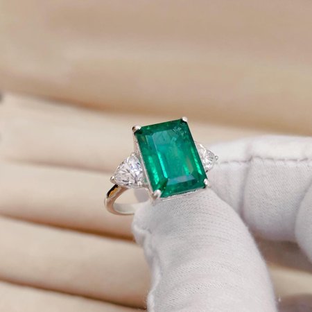 Lab Created Emerald Moissanite Ring, Octagon Cut Emerald Ring, 925 Sterling Silver Ring, real moissanite ring, natural touch emerald ring price history and forecast - GemEmoprium