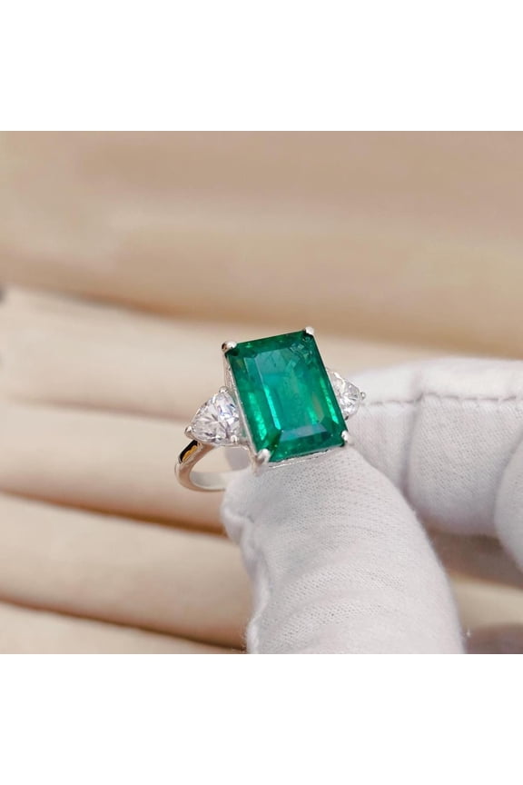 Lab Created Emerald Moissanite Ring, Octagon Cut Emerald Ring, 925 Sterling Silver Ring, real moissanite ring, natural touch emerald ring