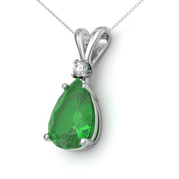 Lab-Created Emerald Necklace 925 Sterling Silver / Pear-Shaped Accented
