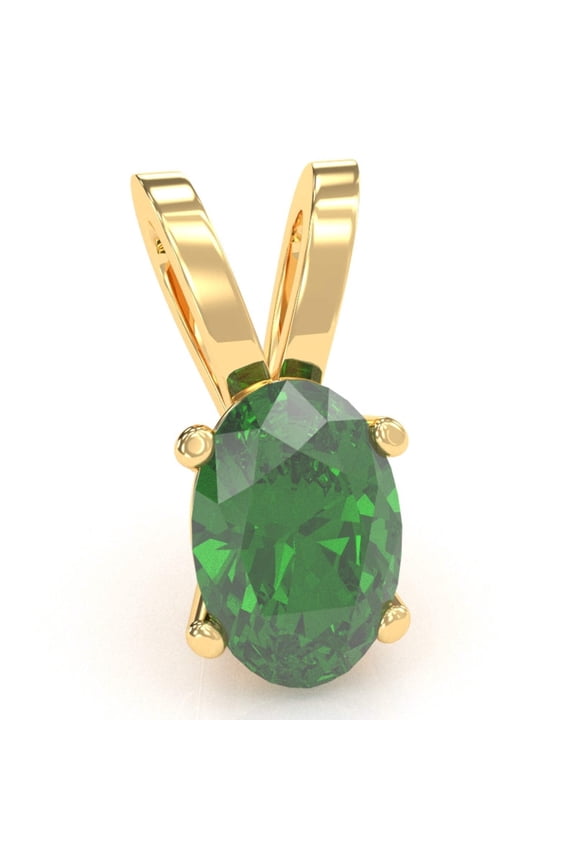 Lab-Created Emerald Oval Solitaire Pendant In 14k Yellow Gold