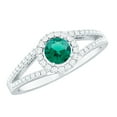 thumbnail image 1 of Rosec Jewels Lab Grown Emerald Engagement Ring with Halo - AAAA Quality Certified - Emerald Diamond Ring for Women, 925 Sterling Silver, US 4.00, 1 of 7