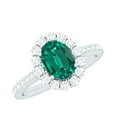 thumbnail image 1 of Rosec Jewels Lab Created Emerald Ring with Moissanite Halo for Women - 6X8 mm - AAAA Quality, 18K White Gold, US 11.50, 1 of 7