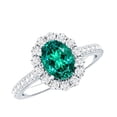 thumbnail image 1 of Rosec Jewels Lab Created Emerald Ring with Moissanite Halo for Women - 1.2 Carat - AAAA Quality, 925 Sterling Silver, US 4.00, 1 of 8