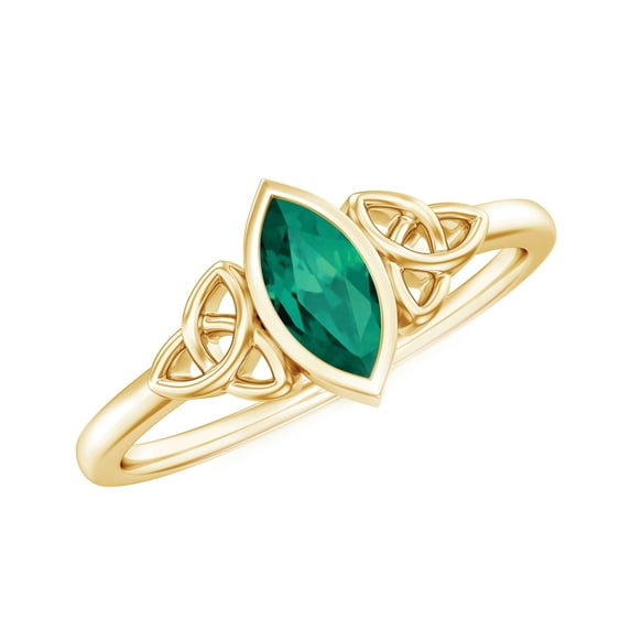 Rosec Jewels Certified Lab Grown Emerald Engagement Ring for Women - Celtic Knot Ring (4X8 mm Marquise Emerald, AAAA Quality), 14K Yellow Gold, US 8.00