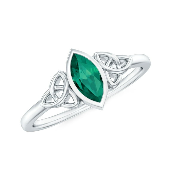 Rosec Jewels Certified Lab Grown Emerald Engagement Ring for Women - Celtic Knot Ring (4X8 mm Marquise Emerald, AAAA Quality), 18K White Gold, US 10.00