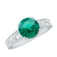 thumbnail image 1 of Rosec Jewels Lab Created Emerald Solitaire Gold Engraved Ring for Women (8 mm, AAAA Quality), 10K White Gold, US 6.50, 1 of 8