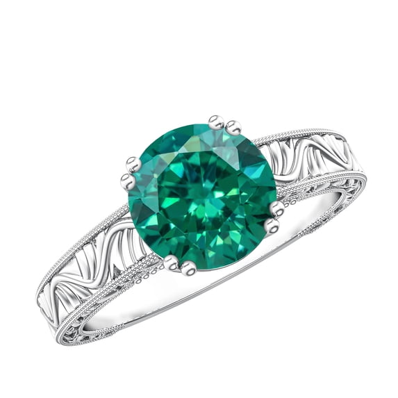 Rosec Jewels Lab Created Emerald Solitaire Engagement Ring for Women (2 Carat, AAAA Quality) - Vintage Style Ring - with Jewelry Box, 925 Sterling Silver, US 4.00