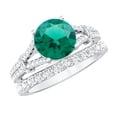 thumbnail image 1 of Rosec Jewels Certified Lab Grown Emerald Wedding Bridal Ring Set with Moissanite - 2 Ct Emerald Engagement Ring and Band, 18K White Gold, US 11.00, 1 of 9