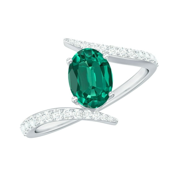 Rosec Jewels Certified Lab Grown Emerald Oval Engagement Ring - Emerald Moissanite Ring - AAAA Quality - with Jewelry Box, 14K White Gold, US 11.50