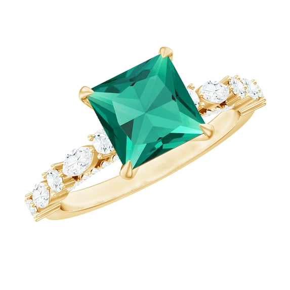 Rosec Jewels Certified Lab Grown Emerald Princess Cut Engagement Ring - Emerald Moissanite Ring (8 mm, AAAA Quality), 10K Yellow Gold, US 11.00