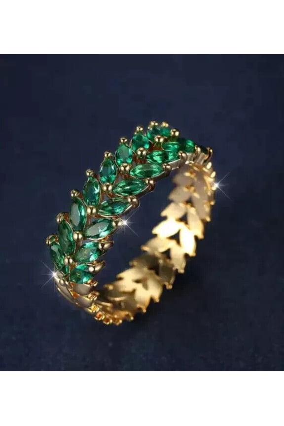 Lab Created Green Emerald 2Ct Marquise Cut Women's Wedding Ring 14K Yellow Gold Plated